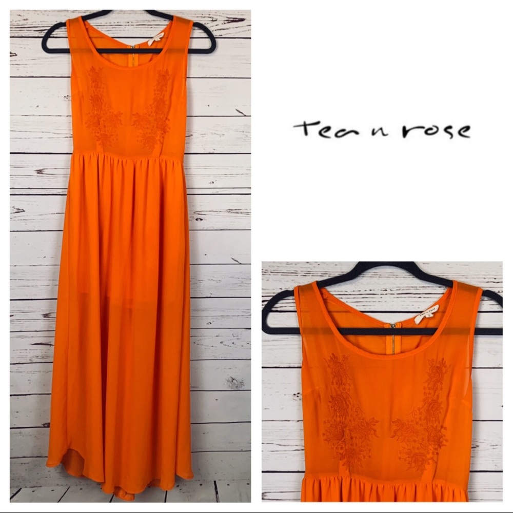 Tea n Rose Boho Orange Maxi Dress